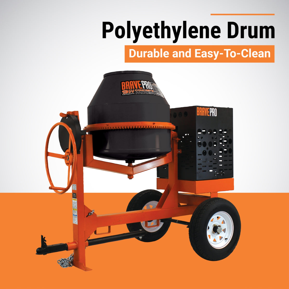 BravePro Concrete Mixer | 9 Cu. Ft. Poly Drum | Honda GX270