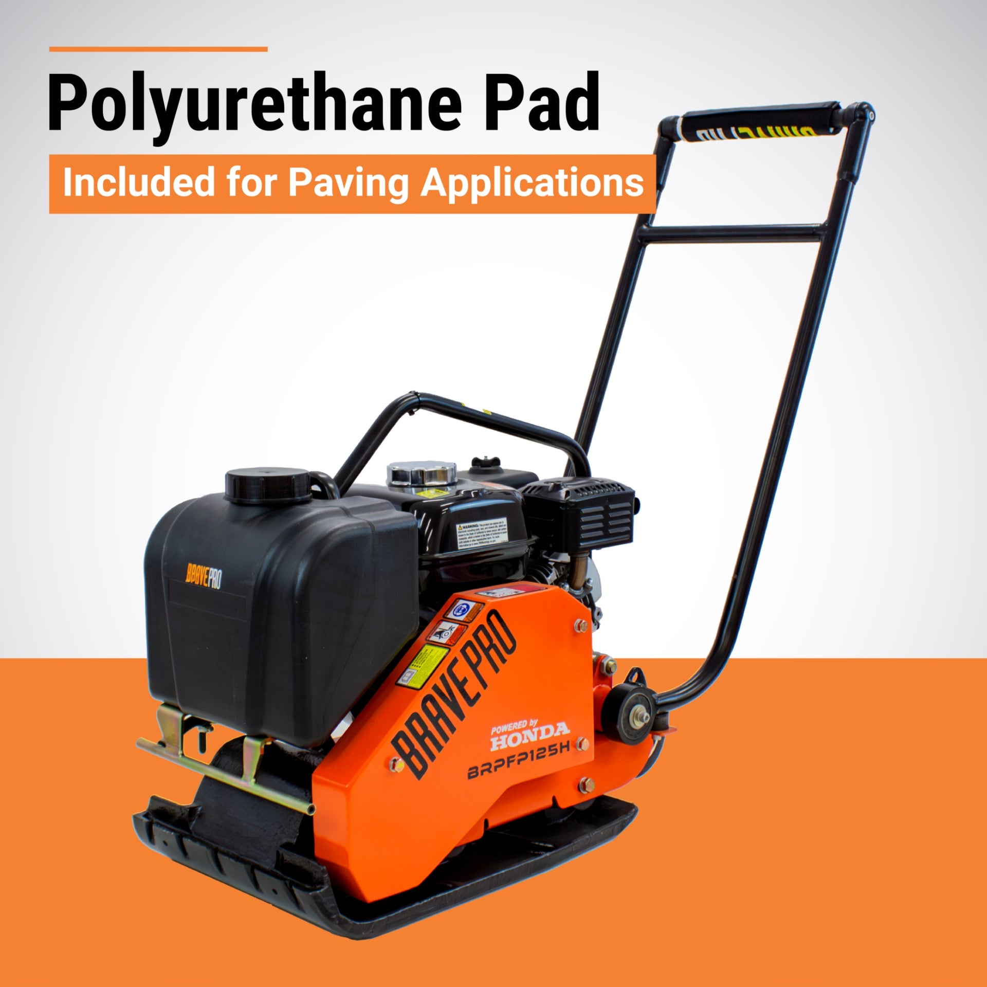 BravePro Forward Plate Compactor | 14 In. | Rubber Mat, Tank, and Wheel Kit | Honda GX160