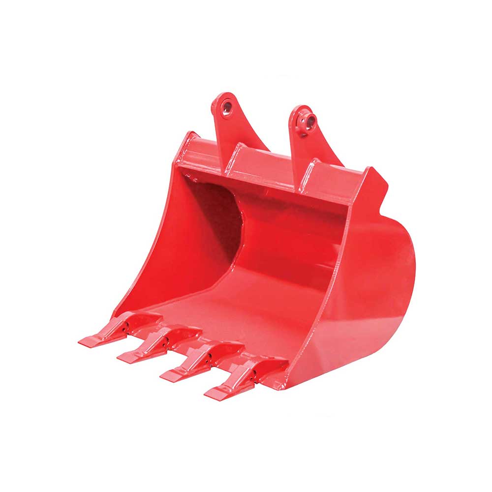 GREYWOLF 20-In. Bucket for Skid Steer Loader Backhoe Attachment | 4 Replaceable Teeth | Red Powder Coat