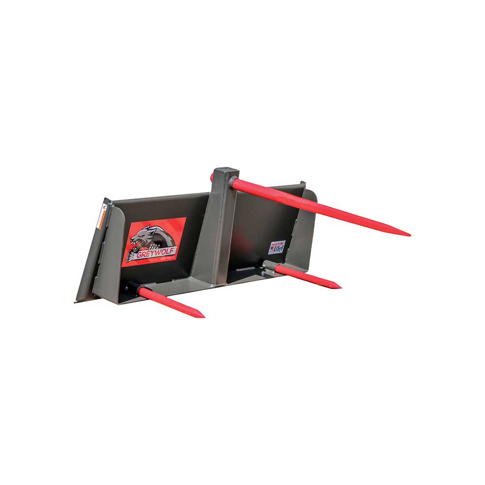 GREYWOLF Bale Spear Attachment for Skid Steer Loaders | Gray/Red Powder Coat