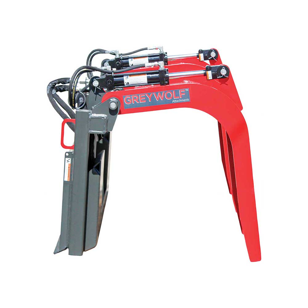 GREYWOLF Double Quick Attach Grapple Attachment for Skid Steer Loaders | Gray/Red Powder Coat