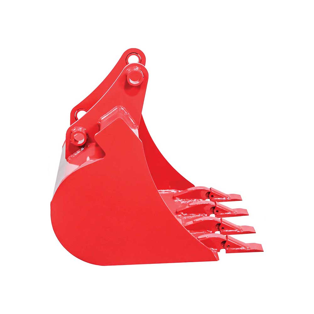 GREYWOLF 20-In. Bucket for Skid Steer Loader Backhoe Attachment | 4 Replaceable Teeth | Red Powder Coat