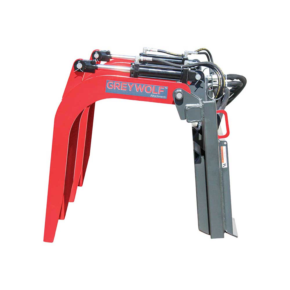GREYWOLF Double Quick Attach Grapple Attachment for Skid Steer Loaders | Gray/Red Powder Coat