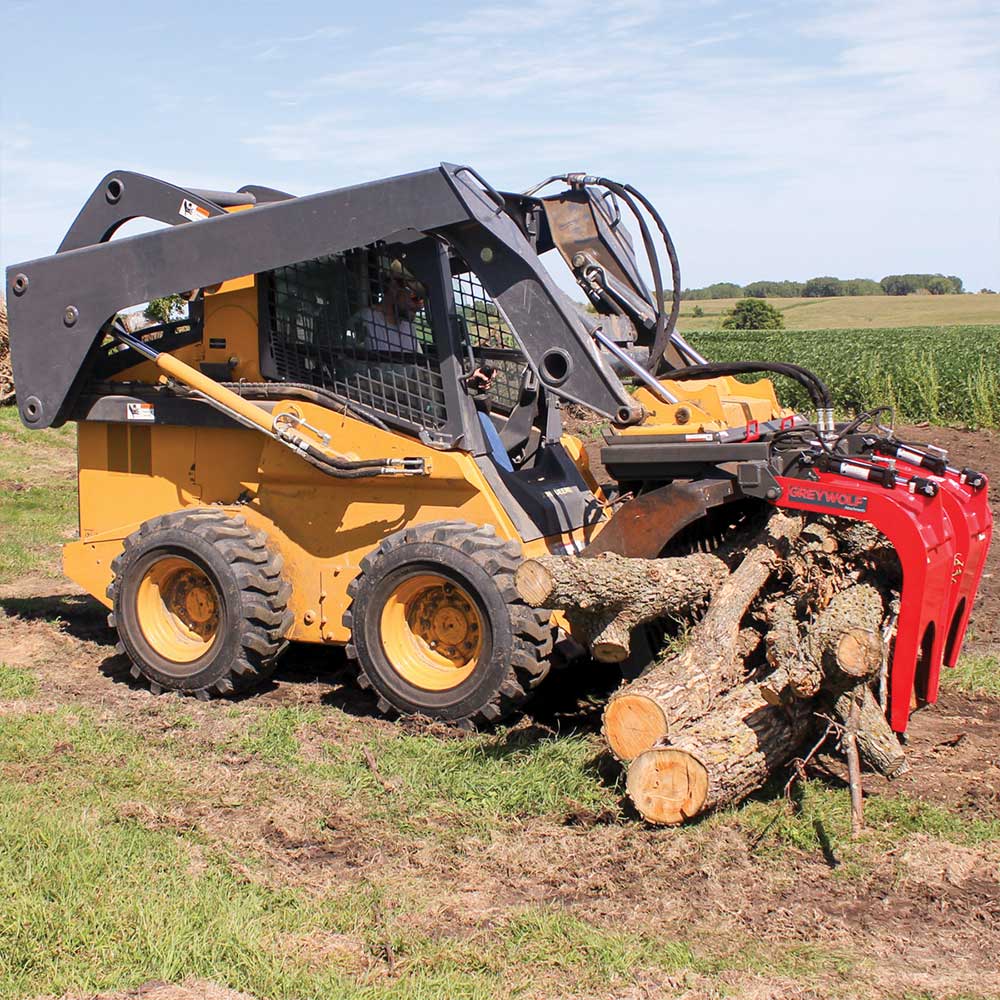 GREYWOLF Double Quick Attach Grapple Attachment for Skid Steer Loaders | Gray/Red Powder Coat