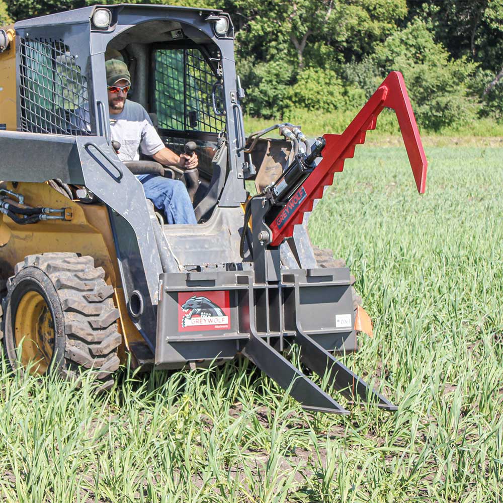 GREYWOLF Rock Devil Attachment for Skid Steer Loaders | Gray/Red Powder Coat