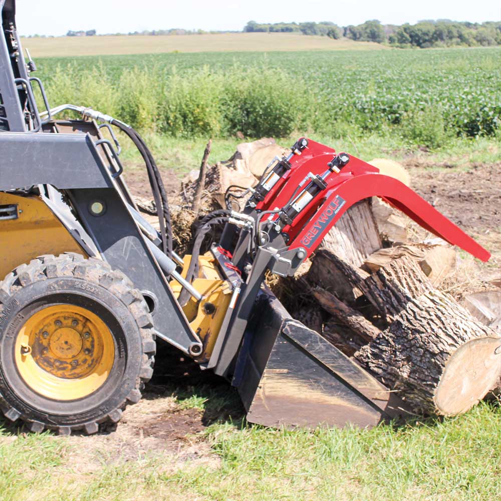 GREYWOLF Double Quick Attach Grapple Attachment for Skid Steer Loaders | Gray/Red Powder Coat