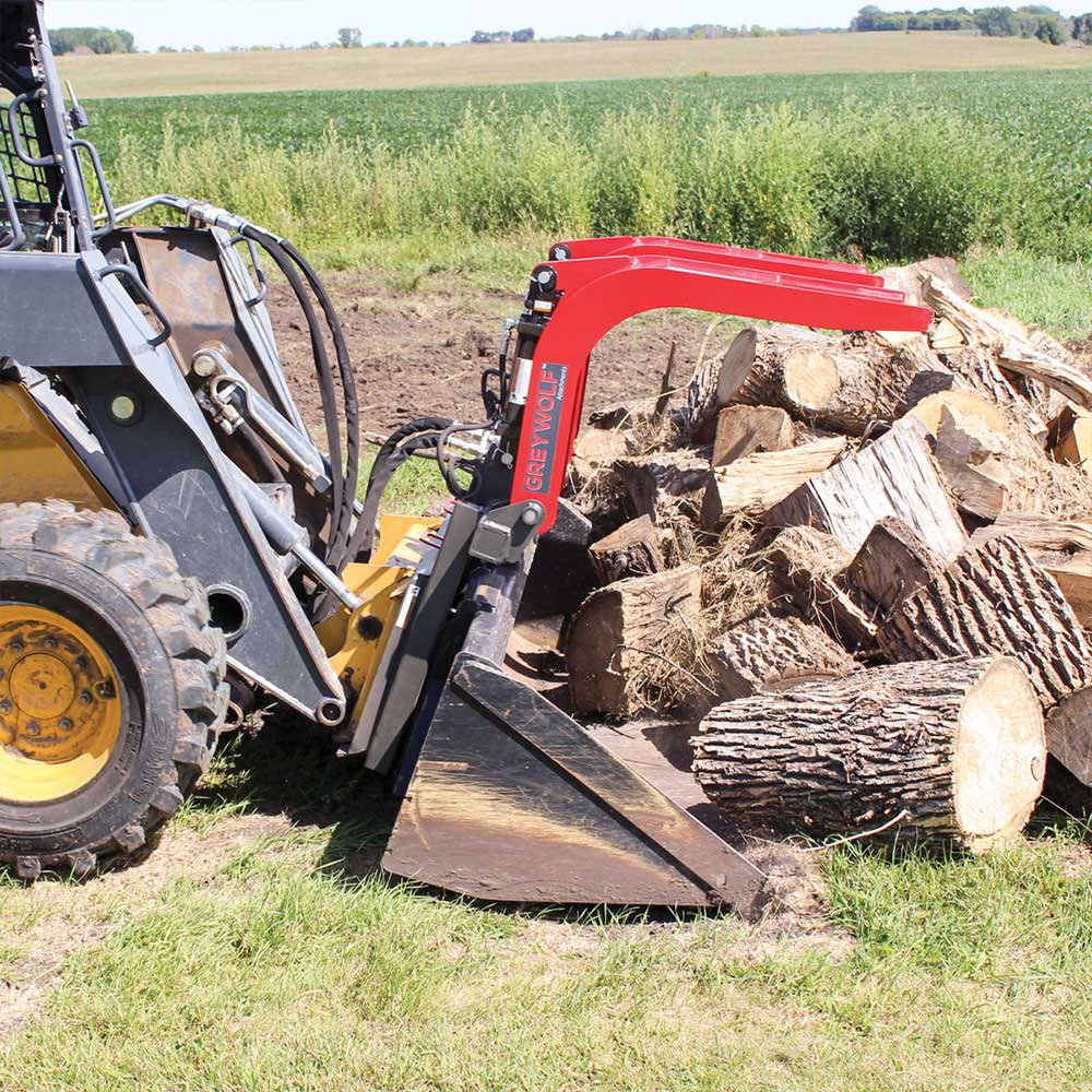 GREYWOLF Double Quick Attach Grapple Attachment for Skid Steer Loaders | Gray/Red Powder Coat