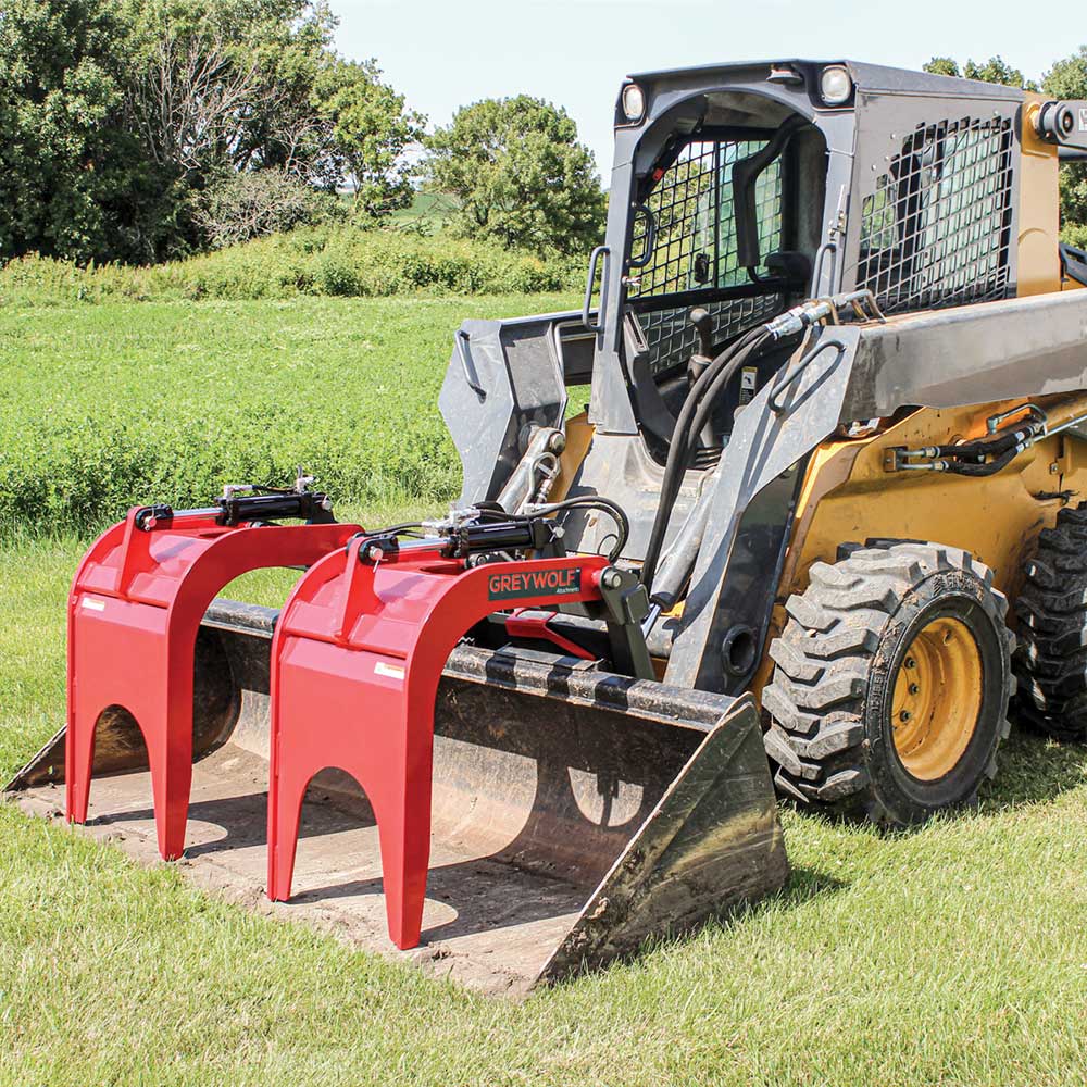 GREYWOLF Double Quick Attach Grapple Attachment for Skid Steer Loaders | Gray/Red Powder Coat