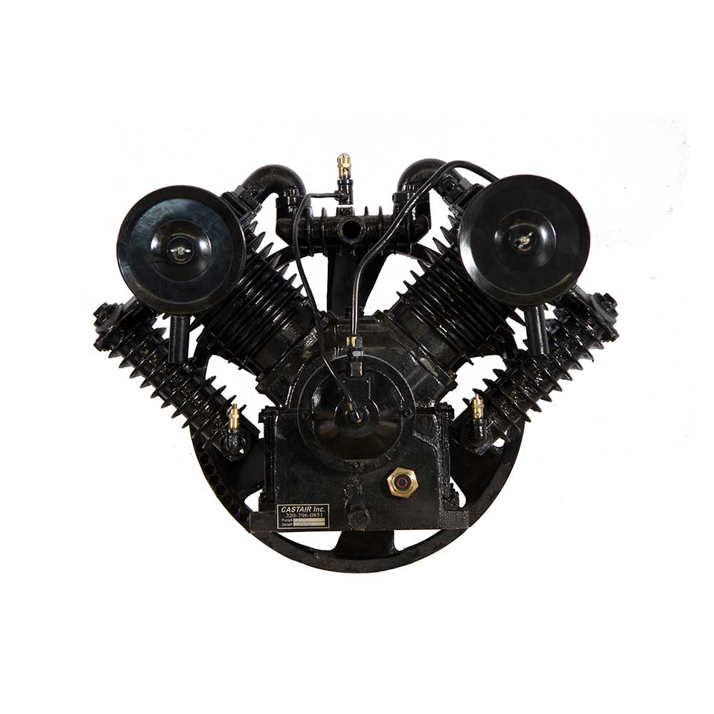 CASTAIR | 7.5-10 HP 2-Stage Recip. Comp. Pump w/ Oil | V-Style 4-Cylinder | Flywheel O.D. 19.0 In.