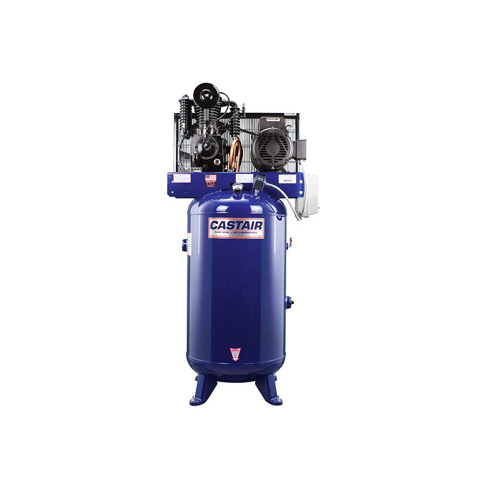 CASTAIR Compressor | Industrial Series | 80-Gal. Vertical | 7.5HP 1-Phase 230V | 24.8 CFM @175 PSI