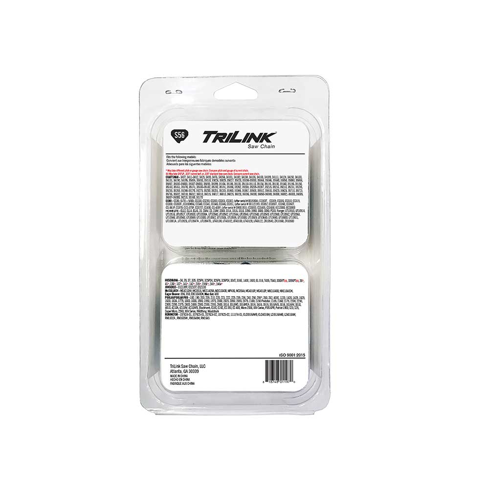 TriLink | Saw Chain | 16 In. | 56 DL | 3/8 In. LP | .050 In. | Semi-Chisel Reduced Kickback | 2 Pack