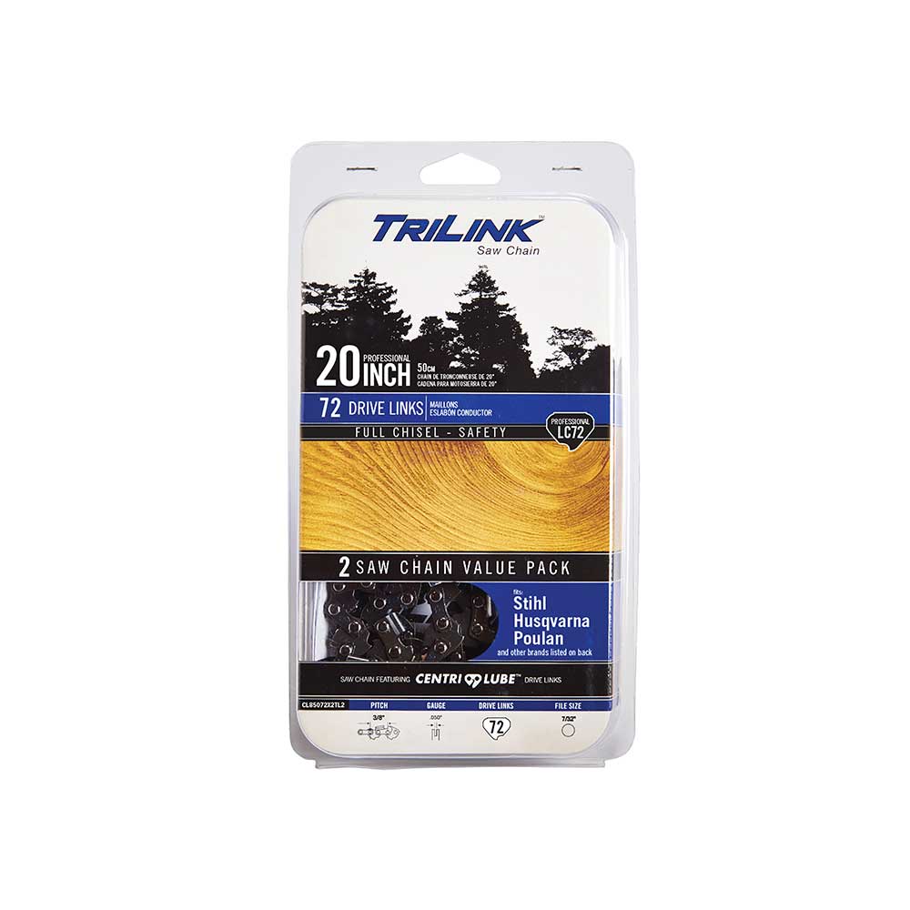 TriLink | Saw Chain | 20 In. | 72 DL | 3/8 In. | .050 In. | Chisel Reduced Kickback | 2 Pack