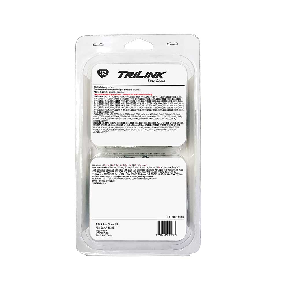 TriLink | Saw Chain | 18 In. | 62 DL | 3/8 In. LP | .050 In. | Semi-Chisel Reduced Kickback | 2 Pack