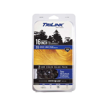 TriLink | Saw Chain | 16 In. | 55 DL | 3/8 In. LP | .050 In. | Semi-Chisel Reduced Kickback | 2 Pack