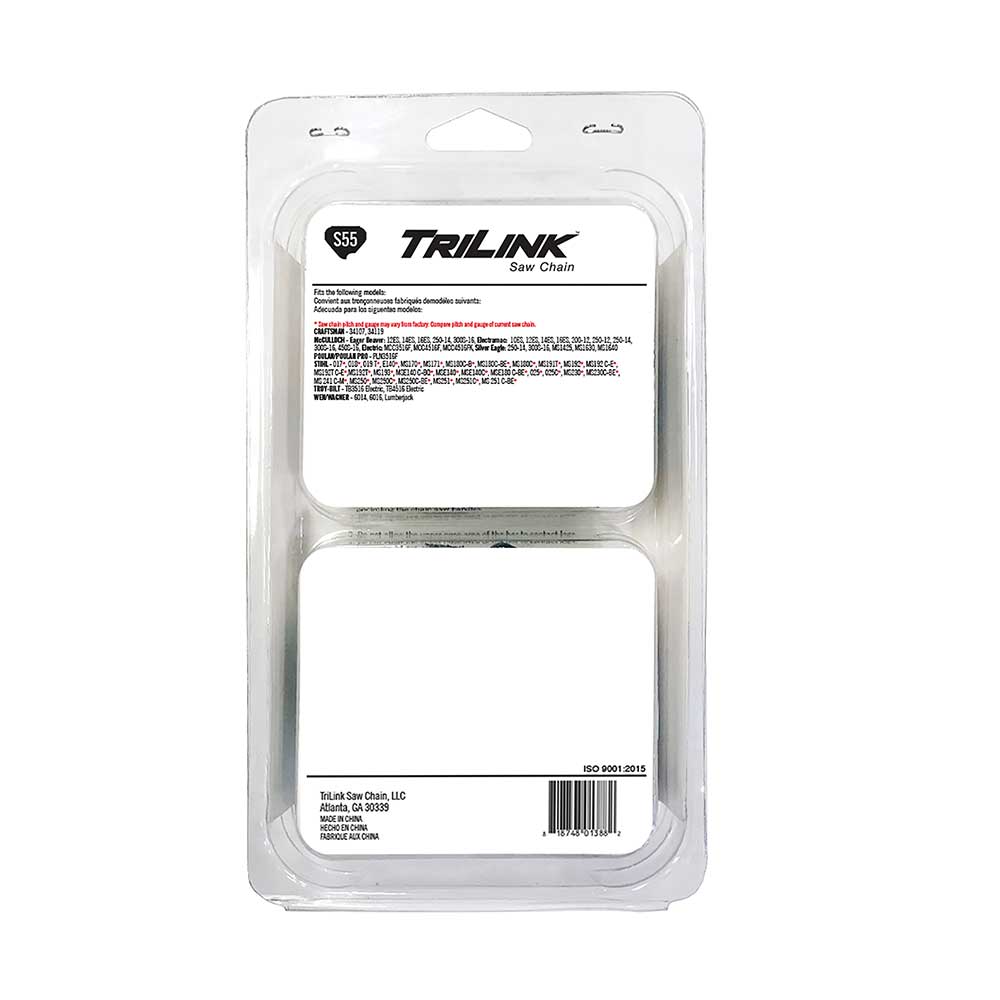 TriLink | Saw Chain | 16 In. | 55 DL | 3/8 In. LP | .050 In. | Semi-Chisel Reduced Kickback | 2 Pack
