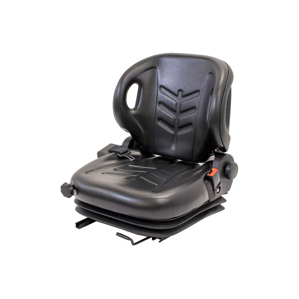Uni Pro 57 Forklift Seat With Suspension | Black Vinyl | Orange Seatbelt
