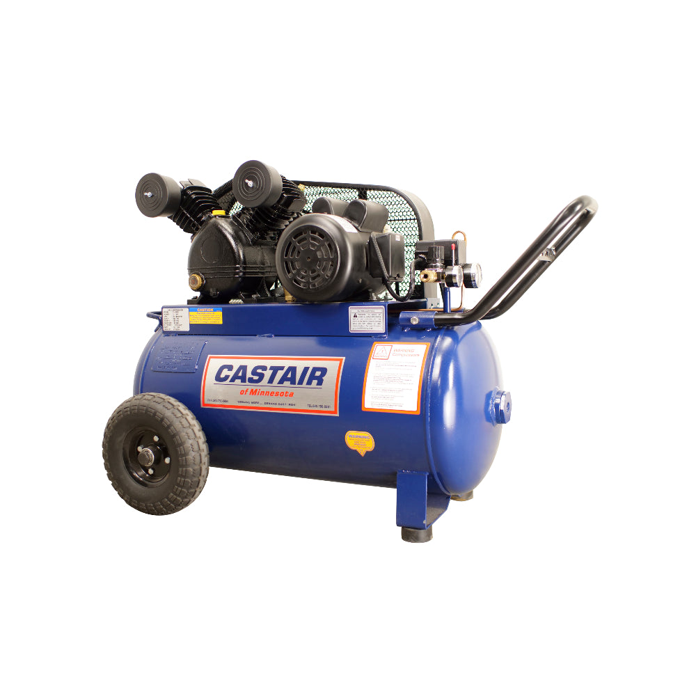 CASTAIR Compressor | Garage Series | 20 Gal. Horizontal Portable | 2HP - 1 Phase 115V