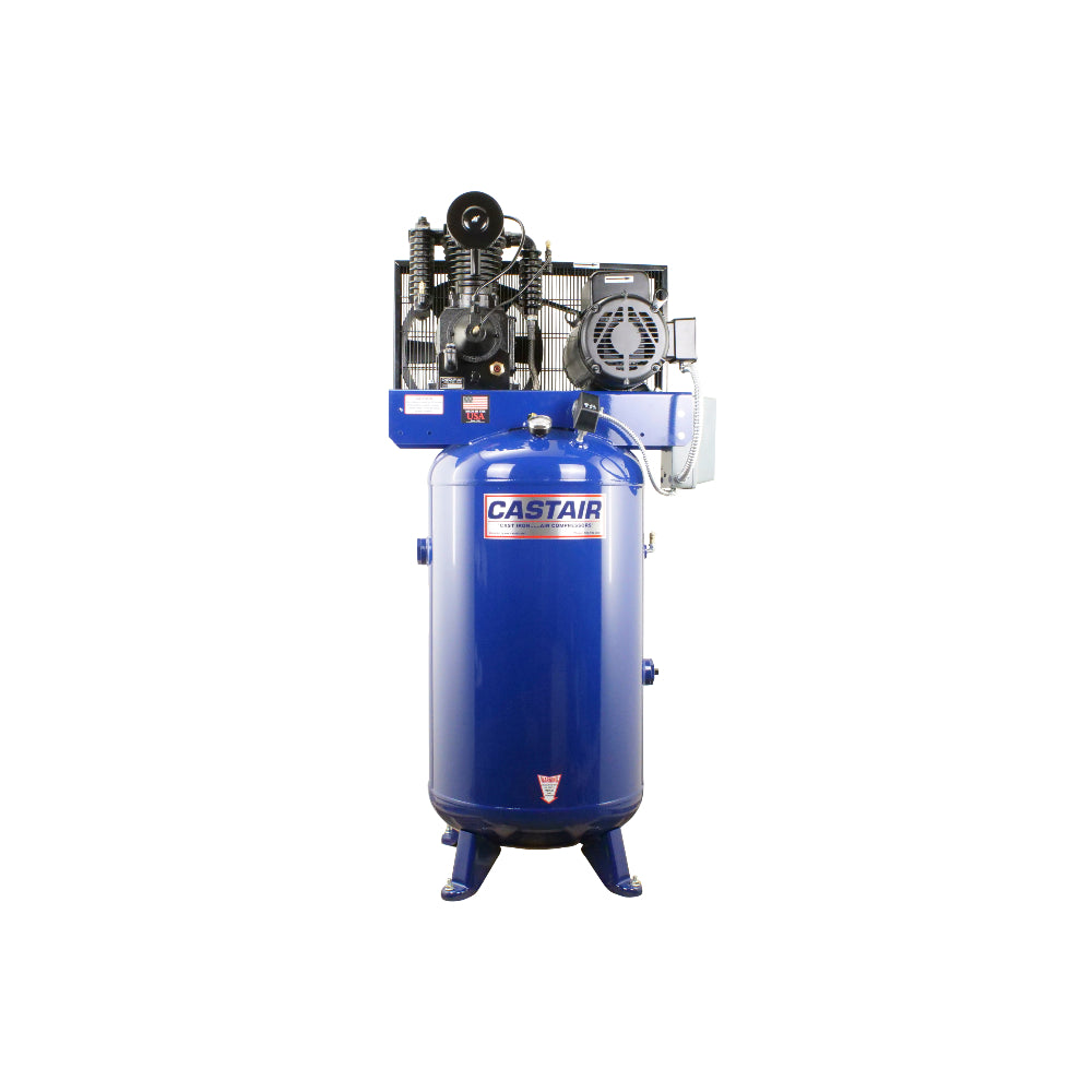 CASTAIR Compressor | Industrial Series | 80-Gal. Vertical | 7.5HP 1-Phase 230V | 24.8 CFM @175 PSI