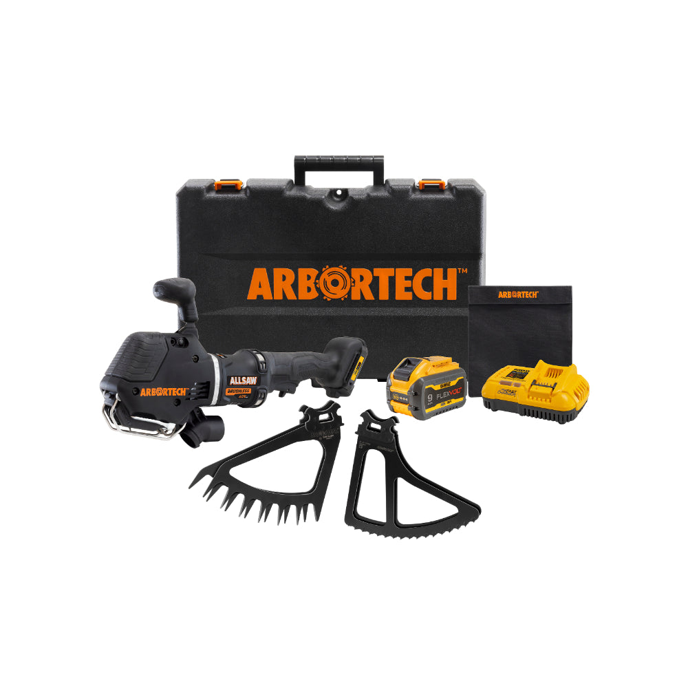 Arbortech | AllSaw Cordless Landscaping Kit | Powered By DEWALT | 1 XL General Purpose Blade and 1 Turf Blade